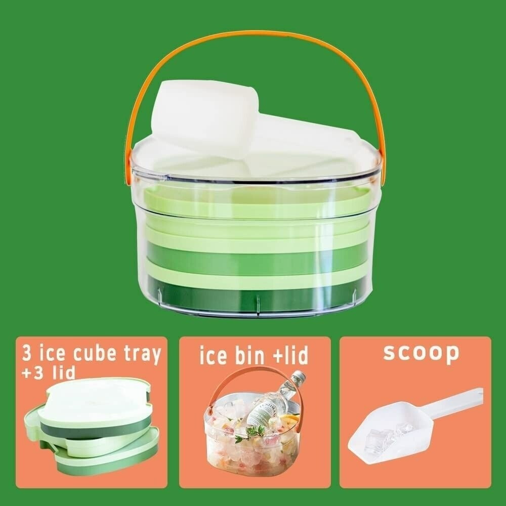 EcoDoor Ice Cube Trays for Freezer w/ Lid and Bin (3 Ice Trays, Ice Scoop & Bin)